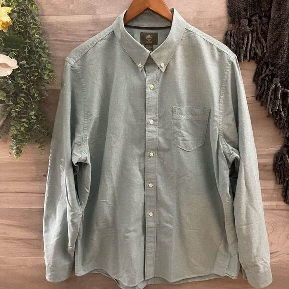 Timberland Mens Green Turquoise Long Sleeve Shirt Size Large - Picture 3 of 6